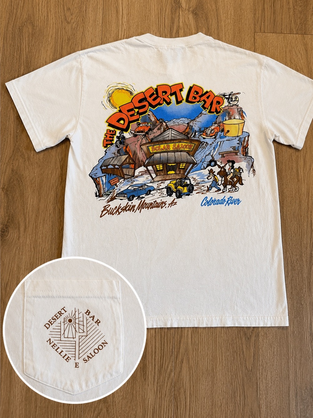 Vintage Desert Bar Nellie E Saloon Pocket Tee Gildan White Size Small 90s Y2K